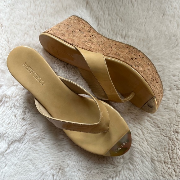 Jimmy Choo Shoes - Jimmy Choo Natural Patent Leather Platform Cork Wedge Sandals 38/7